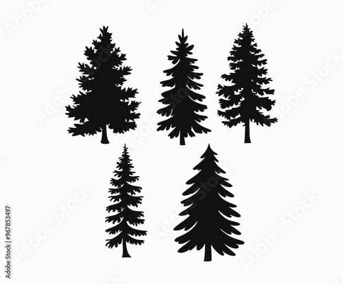 Pine trees silhouette EPS vector file illustration template