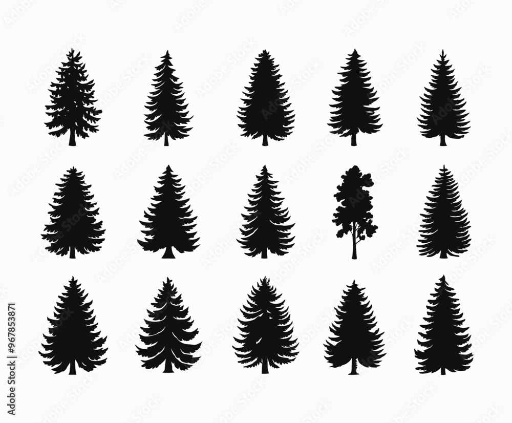 Obraz premium Pine trees silhouette EPS vector file illustration template