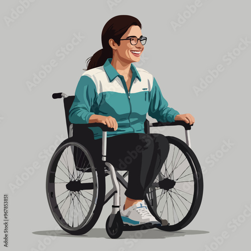 Illustration of woman wheelchair smiling. Parasports.