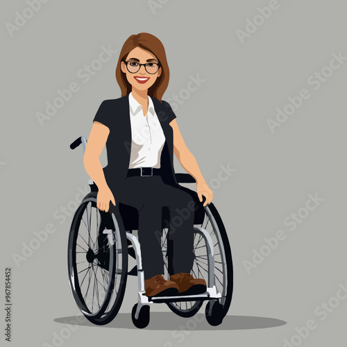 Illustration of woman wheelchair smiling. Parasports.