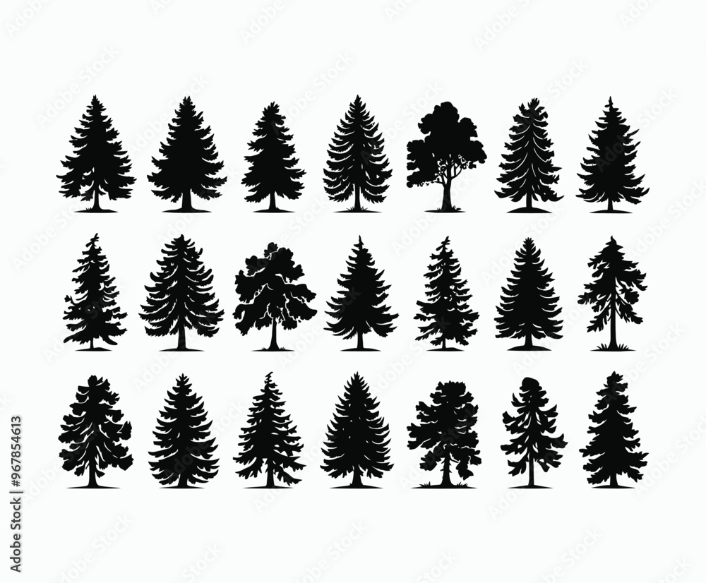Obraz premium Pine trees silhouette EPS vector file illustration template