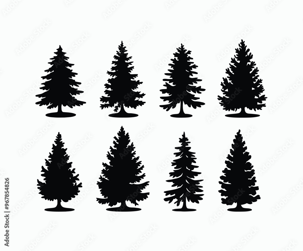 Obraz premium Pine trees silhouette EPS vector file illustration template