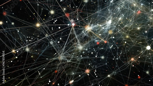 Abstract cosmic network with glowing stars and lines, representing connection and vastness of space. photo