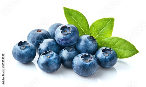 Wallpaper Mural Fresh Blueberries with Green Leaves on White Background Torontodigital.ca