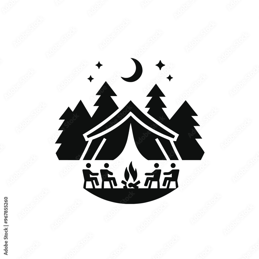 Obraz premium Camping Scene Silhouette with Tent and Campfire
