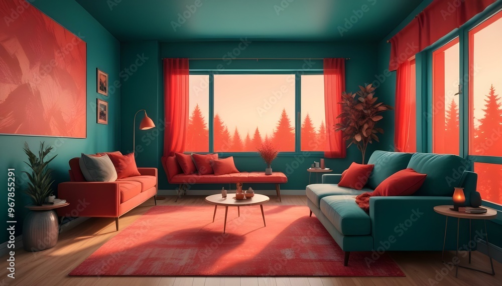 Photo interior modern design room 3d illustration; Photo interior modern design room 3d illustration;