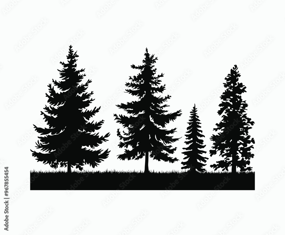 Obraz premium Pine trees silhouette EPS vector file illustration template