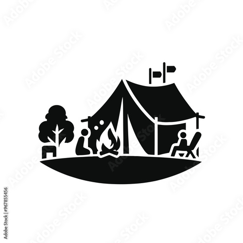 Nighttime Camping Scene Silhouette with Stars