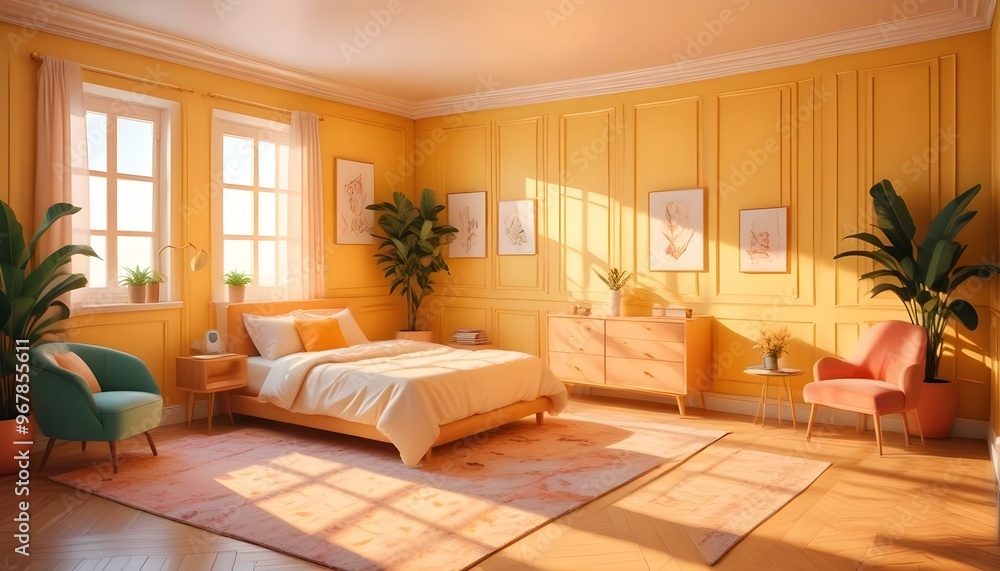 Photo interior modern design room 3d illustration; Photo interior modern design room 3d illustration;