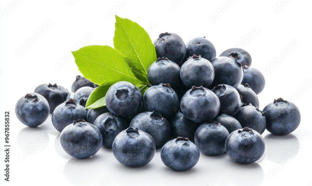 Fresh Blueberries with Green Leaves Fresh Blueberries with Green Leaves