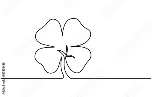 Continuous one line drawing of four leaf clovers. Isolated on white background vector illustration. Pro vector, Clover four-leaf in Continuous one line art drawing