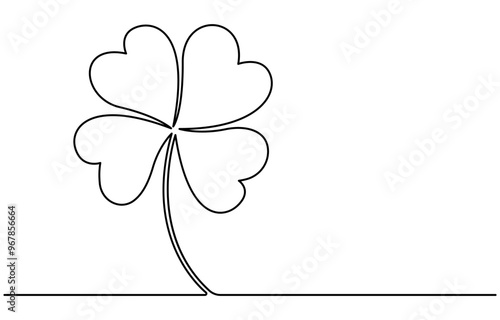 Continuous one line drawing of four leaf clovers. Isolated on white background vector illustration. Pro vector, Clover four-leaf in Continuous one line art drawing