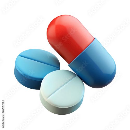 Capsules and Medical Drugs on Transparent Background