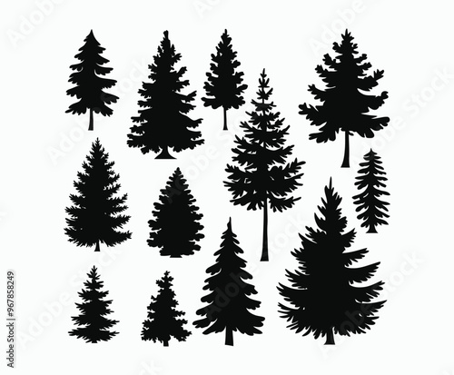 Pine trees silhouette EPS vector file illustration template