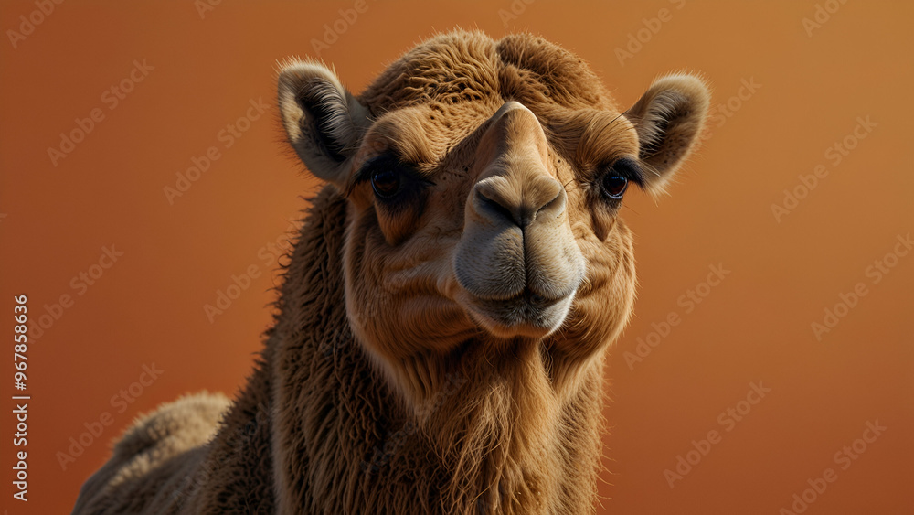 Obraz premium Symmetrical Camel Image on Vibrant Orange Background