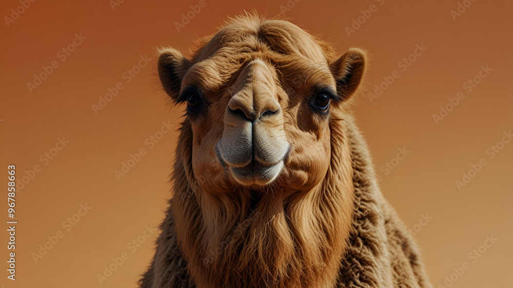 Obraz premium Symmetrical Camel Image on Vibrant Orange Background