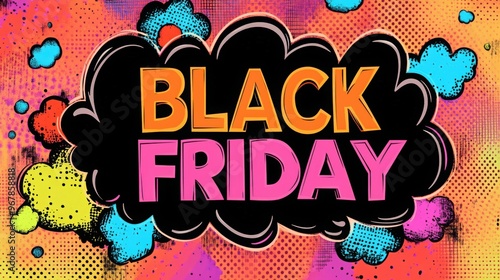 Banner for Black Friday pop art and comics book style. photo