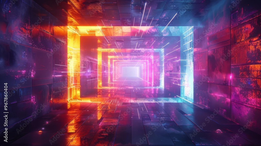 Abstract digital tunnel background, convergence and innovation, vibrant colors, futuristic technology, immersive experience Abstract digital tunnel background, convergence and innovation, vibrant colors, futuristic technology, immersive experience