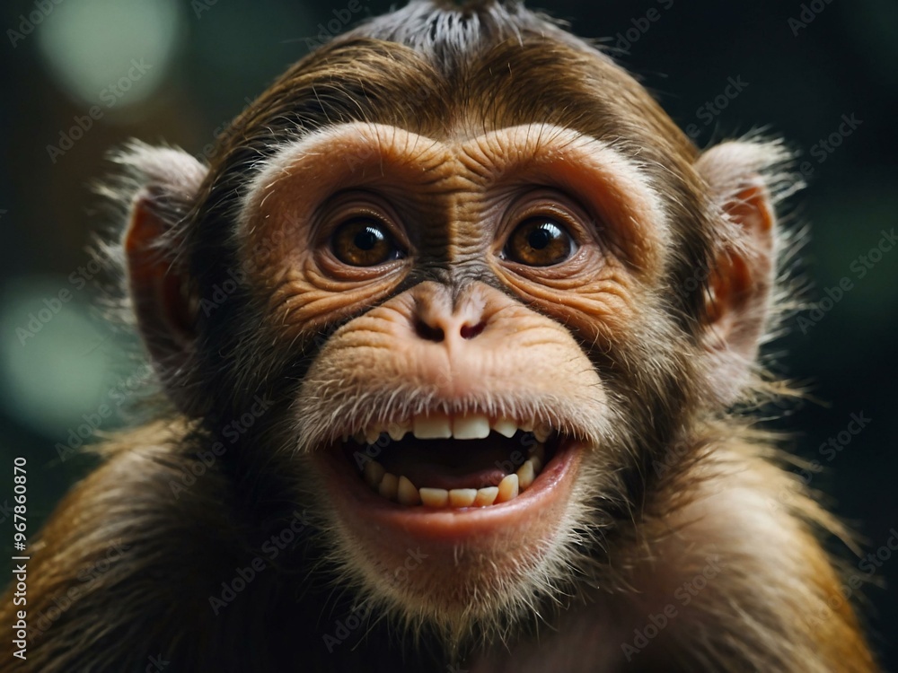Close-up of a comical monkey with a wide grin, space for text. Close-up of a comical monkey with a wide grin, space for text.