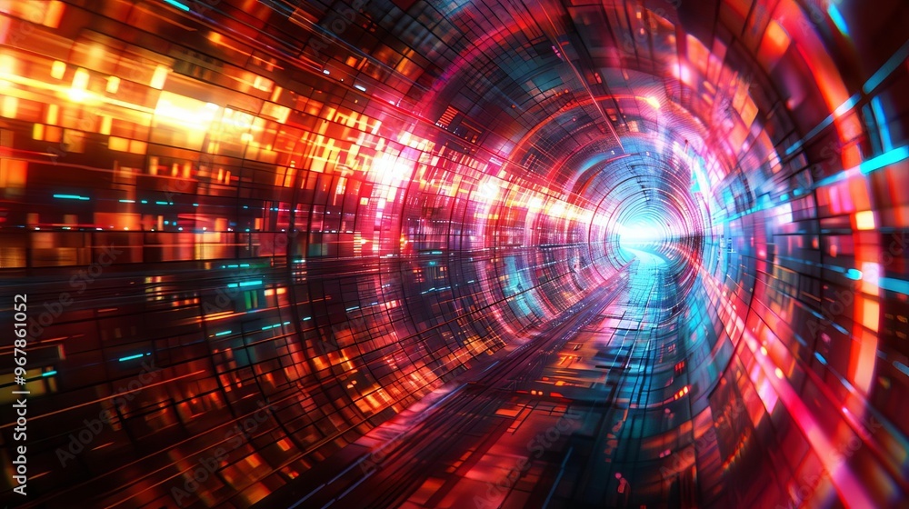 Innovative abstract tunnel, algorithmic transformation, network systems and reality fusion, dynamic digital background Innovative abstract tunnel, algorithmic transformation, network systems and reality fusion, dynamic digital background