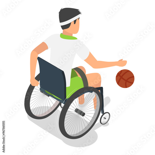 3D Isometric Flat Vector Set of Paralympians, Sportsmen with Disabilities. Item 9