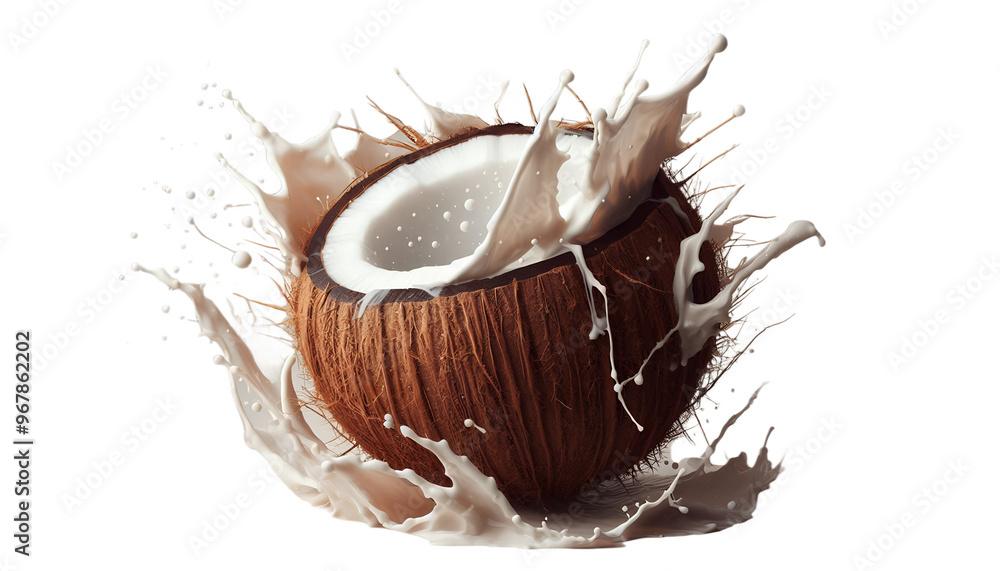 Coconut and Milk Explosion on Transparent Background Coconut and Milk Explosion on Transparent Background