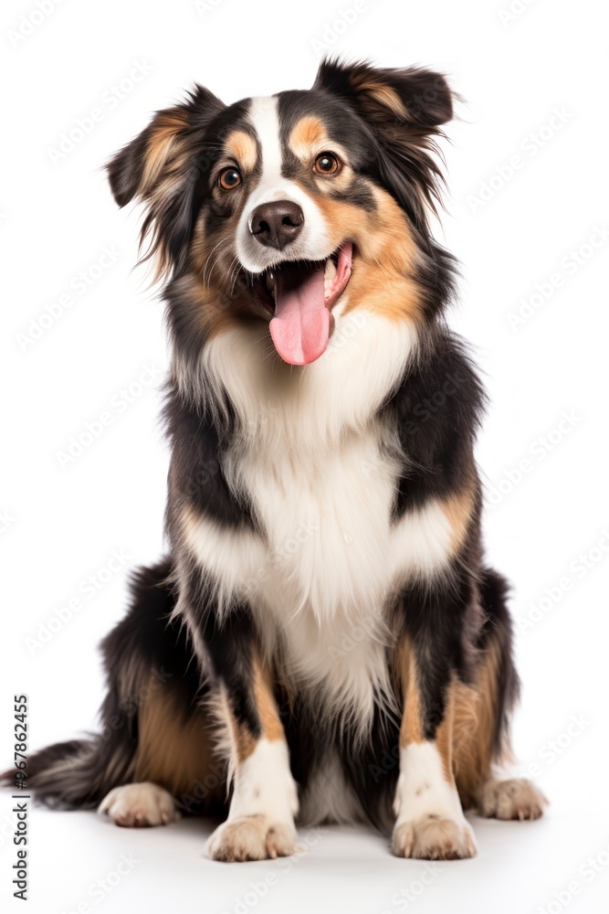 A dog sitting on white background looking at the camera. A dog sitting on white background looking at the camera.