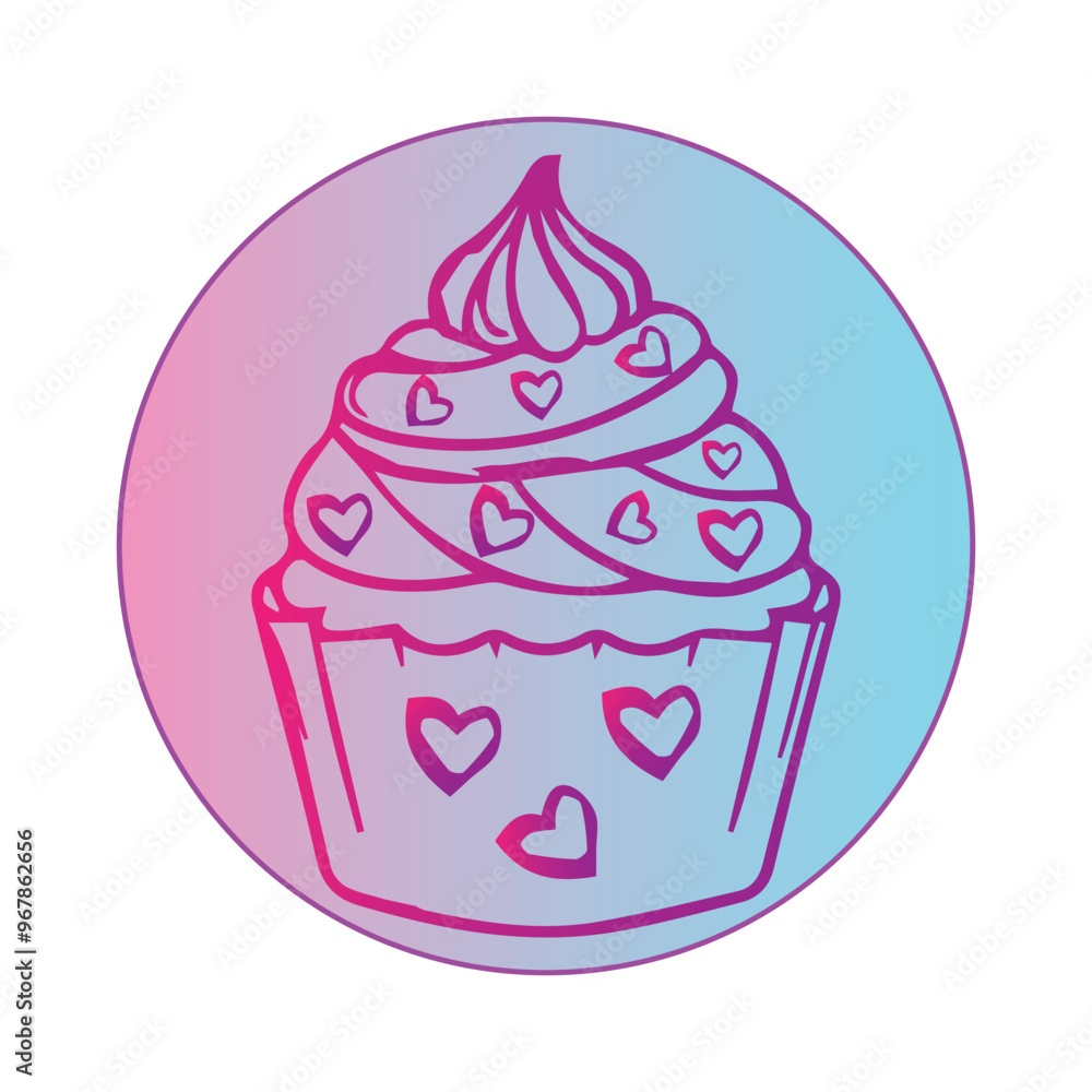 cupcake doodle sticker painted with a bright colored line. children's sticker for the design of postcards, T-shirts, notebooks, paintings, wallpapers, cafe design, menu, invitation, banner, restaurant cupcake doodle sticker painted with a bright colored line. children's sticker for the design of postcards, T-shirts, notebooks, paintings, wallpapers, cafe design, menu, invitation, banner, restaurant