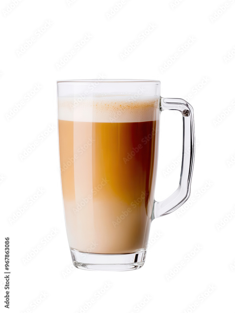 A delicious latte served in a transparent glass, showcasing layers of coffee and frothy milk, perfect for coffee lovers, PNG, transparent, No background. A delicious latte served in a transparent glass, showcasing layers of coffee and frothy milk, perfect for coffee lovers, PNG, transparent, No background.
