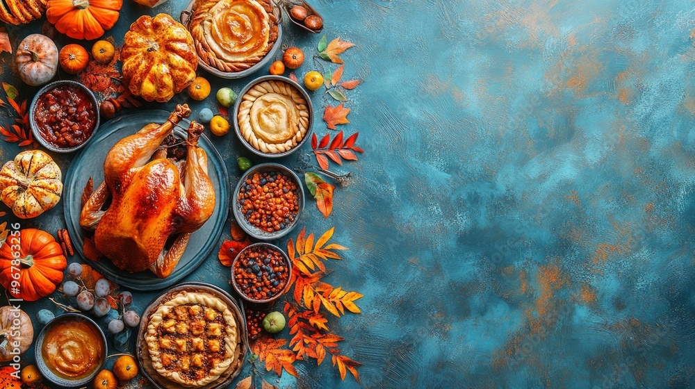Delicious Thanksgiving Feast with Traditional Turkey and Holiday food item Delicious Thanksgiving Feast with Traditional Turkey and Holiday food item