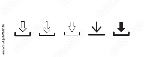 Download button icon set. Arrow download symbols. Save or upload file web interface vector pictogram. Web or app illustration isolated.