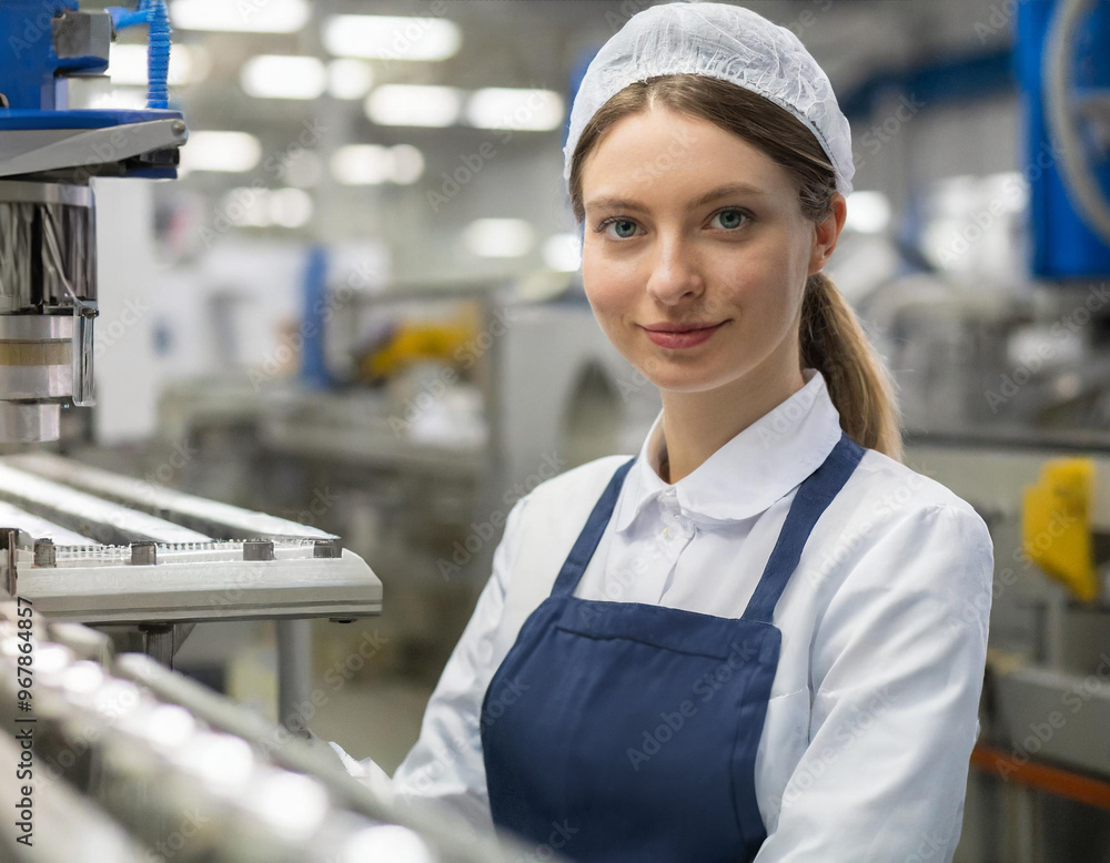 Naklejka premium Pracownik produkcji praca na taśmie