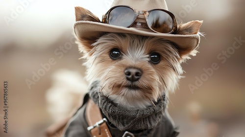 Wallpaper Mural Yorkshire terrier dressed as a cowboy riding a tiny hobby horse, cowboy dog, westernthemed Halloween pet Torontodigital.ca