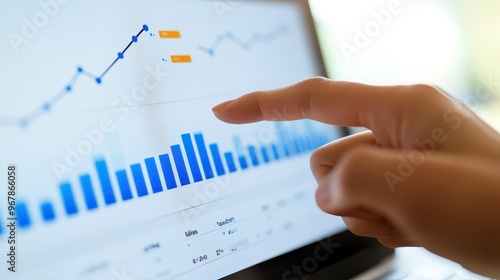 Hand Pointing at Analytics Graph on Digital Marketing Dashboard Website Metrics Traffic
