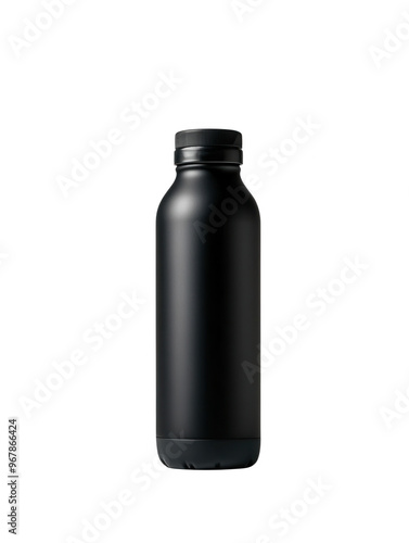 Sleek black bottle with a minimalistic design, perfect for sports, travel, or daily hydration needs in style, PNG, transparent, No background.