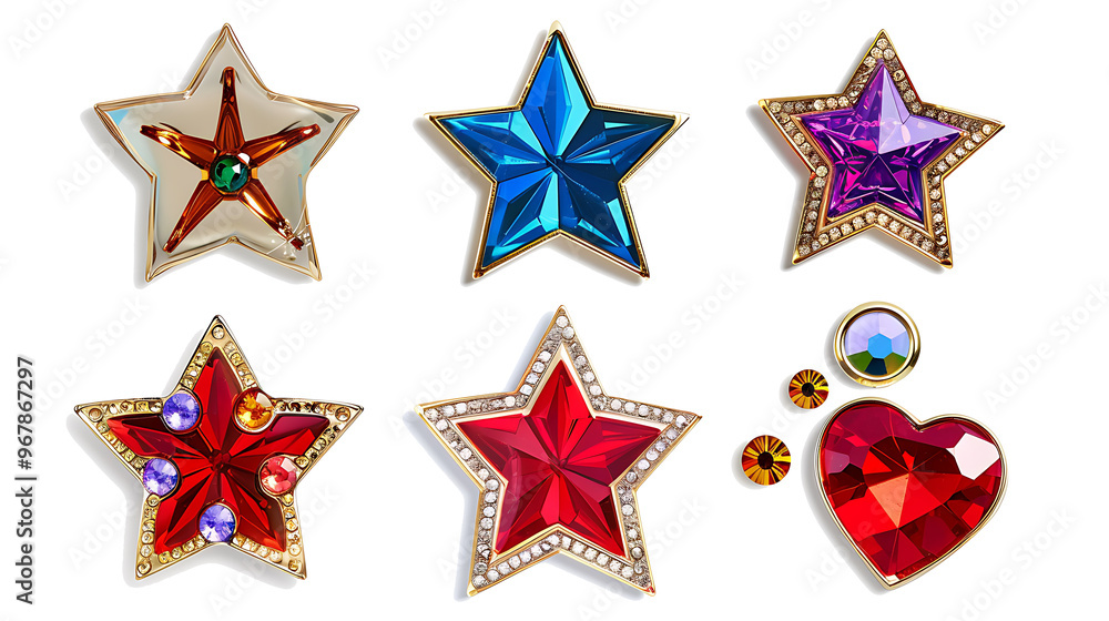 Fototapeta premium star and heart jewels sticker set isolated on white background