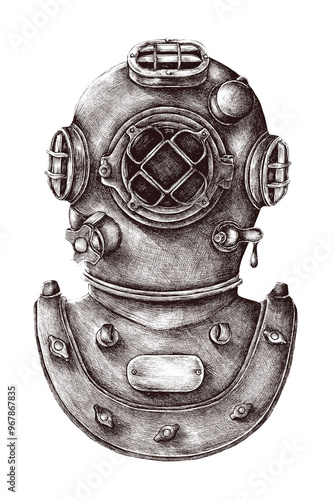 Diving gear vintage style illustration sticker design element