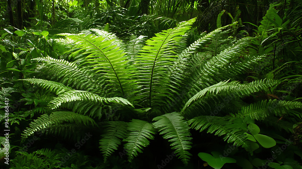 A variety of ferns and undergrowth plants in the Amazon rainforest, demonstrating the rich biodiversity of the region A variety of ferns and undergrowth plants in the Amazon rainforest, demonstrating the rich biodiversity of the region