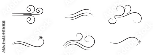 Set wind blow line icon. Blowing wind outline icons. Windy weather symbol, logo - stock vector