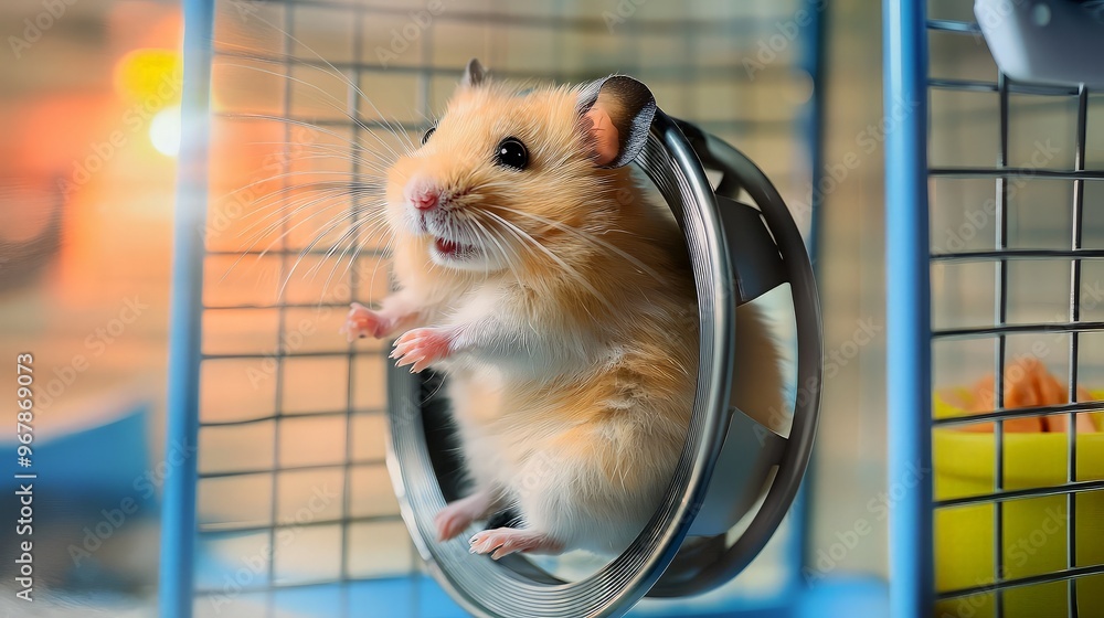 Obraz premium Cute Hamster on a Wheel