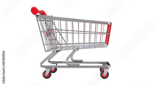 Naklejka Empty shopping cart with red handle on a withe background