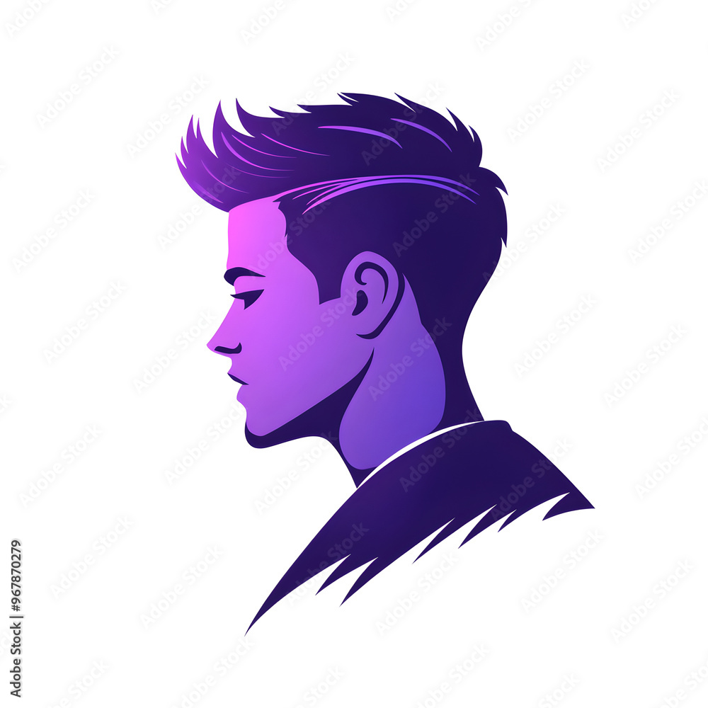 Purple Gradient Silhouette of a Stylish Man After a Fresh Haircut, Ideal for Barbershop Branding and Modern Marketing Materials Purple Gradient Silhouette of a Stylish Man After a Fresh Haircut, Ideal for Barbershop Branding and Modern Marketing Materials
