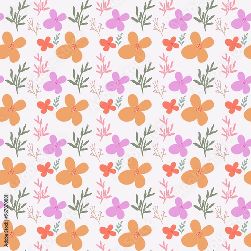 Wallpaper Mural Seamless watercolor pattern with wild flowers and leaves. Wildflowers hand-drawn. Floral background for paper, fabric, textile and wallpaper. Torontodigital.ca
