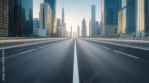 Metropolitan asphalt highway with skyscrapers