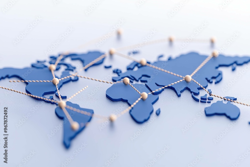 An abstract depiction of a blue world map with connecting lines, symbolizing global communication and connectivity. An abstract depiction of a blue world map with connecting lines, symbolizing global communication and connectivity.