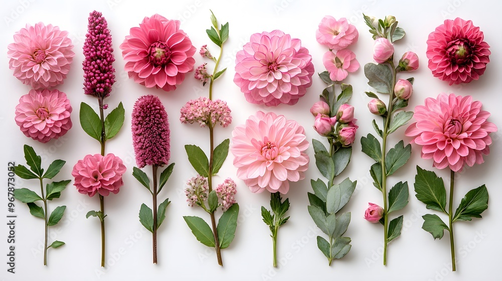 Flowers Collection. Pink flowers on white background. Flat lay, top view isolated on white background AI generated Flowers Collection. Pink flowers on white background. Flat lay, top view isolated on white background AI generated