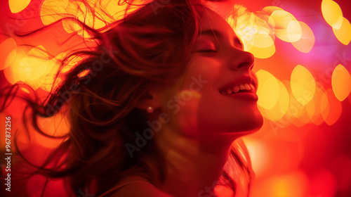 Young european Spanish Italian woman dancing in the nightclub. clubbing scene for students in London city creative hub. cocktails and beer happy hour young gen z or millenial community. Social life. 