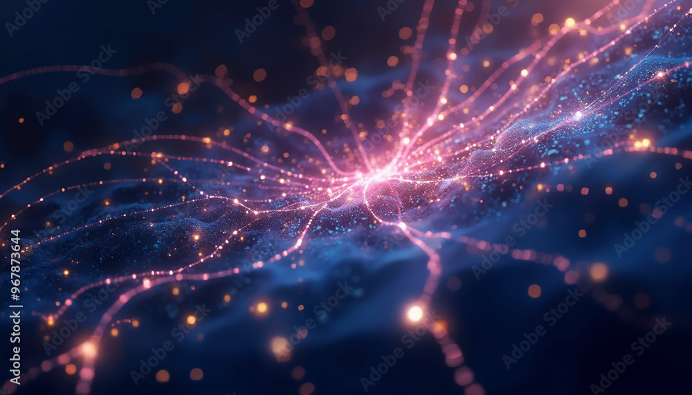 Obraz premium Abstract neural network visualization in vibrant pink and blue against dark background