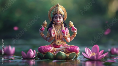 Illustration of visually captivating 3D representation of Goddess lakshmi , Generative AI photo