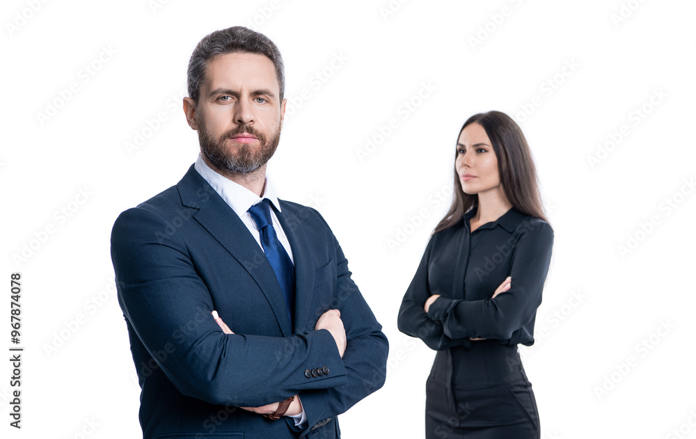 professional business leader with manager. successful businesspeople. business coworkers isolated on white. two businesspeople in formal suit. ambitious businesspeople support professional business leader with manager. successful businesspeople. business coworkers isolated on white. two businesspeople in formal suit. ambitious businesspeople support